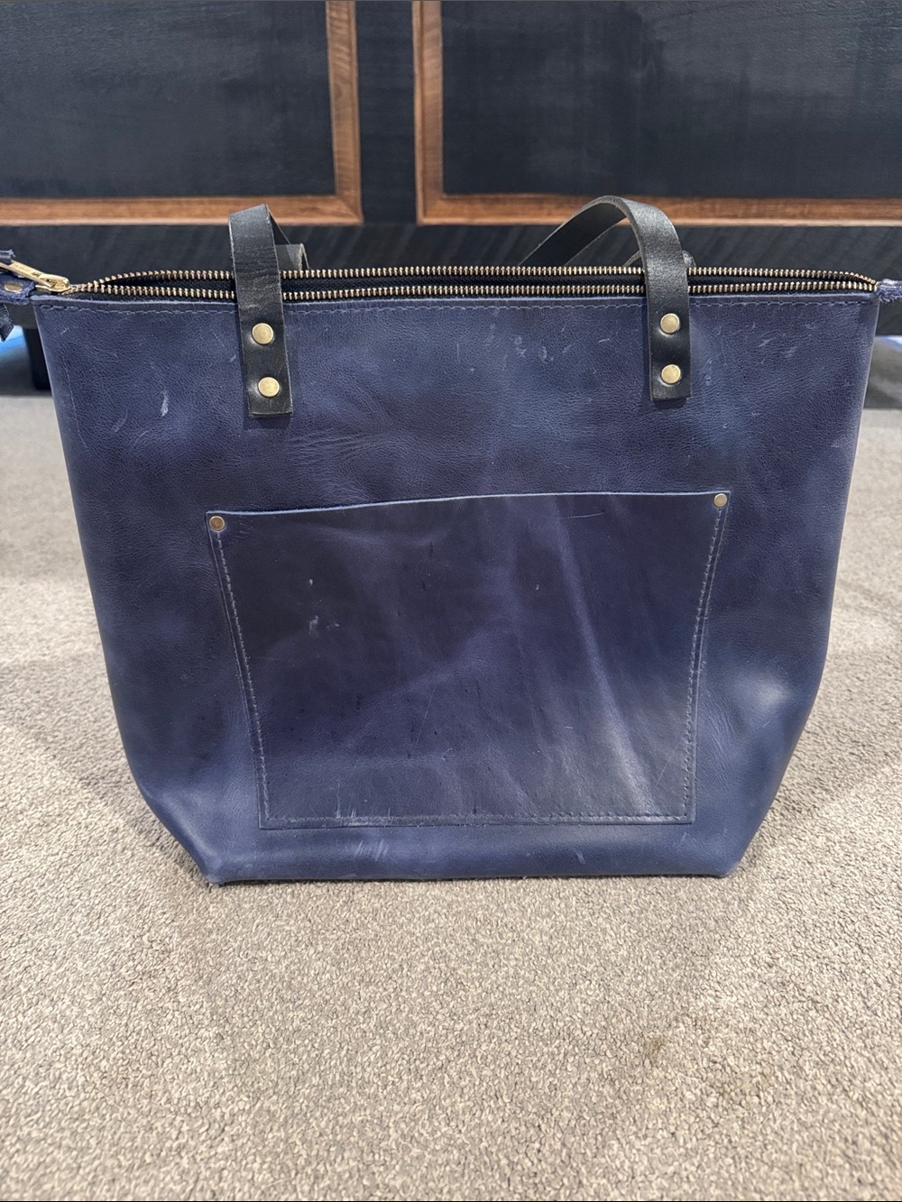 Portland Leather Medium Zipper Tote Cowboy Blue
